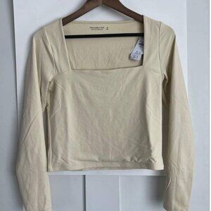 Abercrombie & Fitch Cream Long Sleeve Square Neck Top - Size Small NEW WITH TAG
